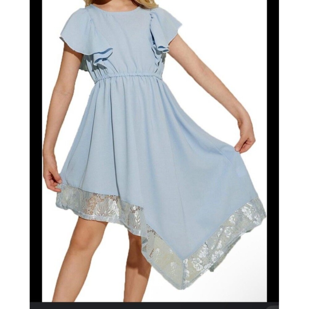 Scarlet Darkness Girls Blue Lace Floral Peasant Dress Sz 7Y Cottagecore #133